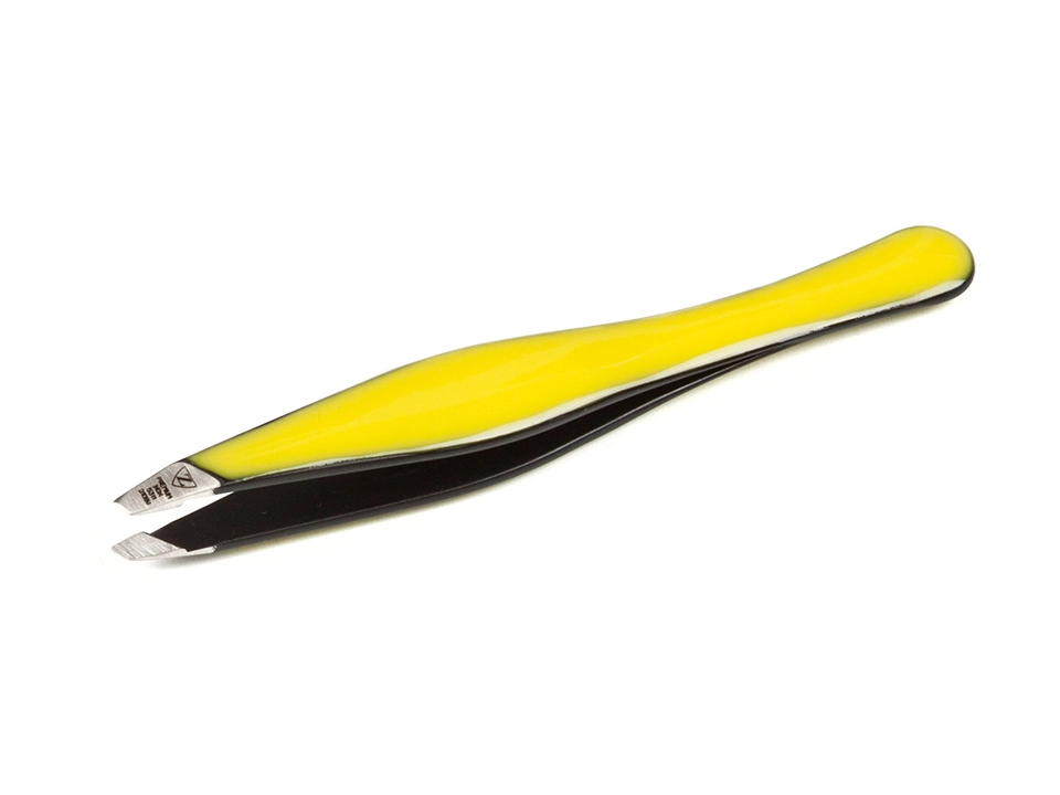 Пинцет Zinger скошенный с округлой ручкой желтый (эмаль) (185)