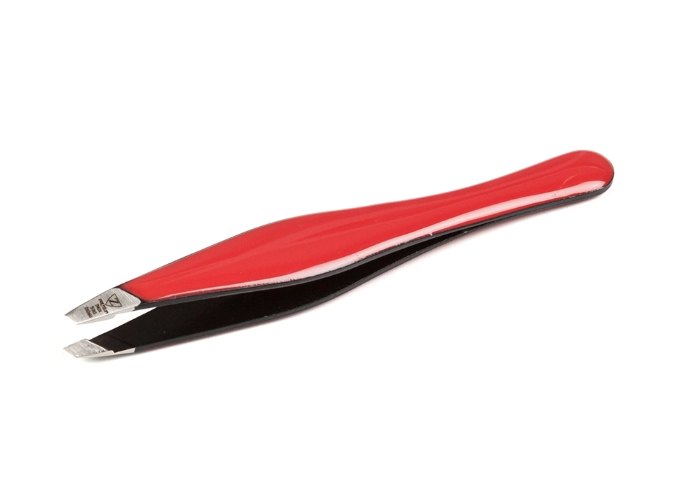 Пинцет Zinger скошенный с округлой ручкой красный (эмаль) (189)