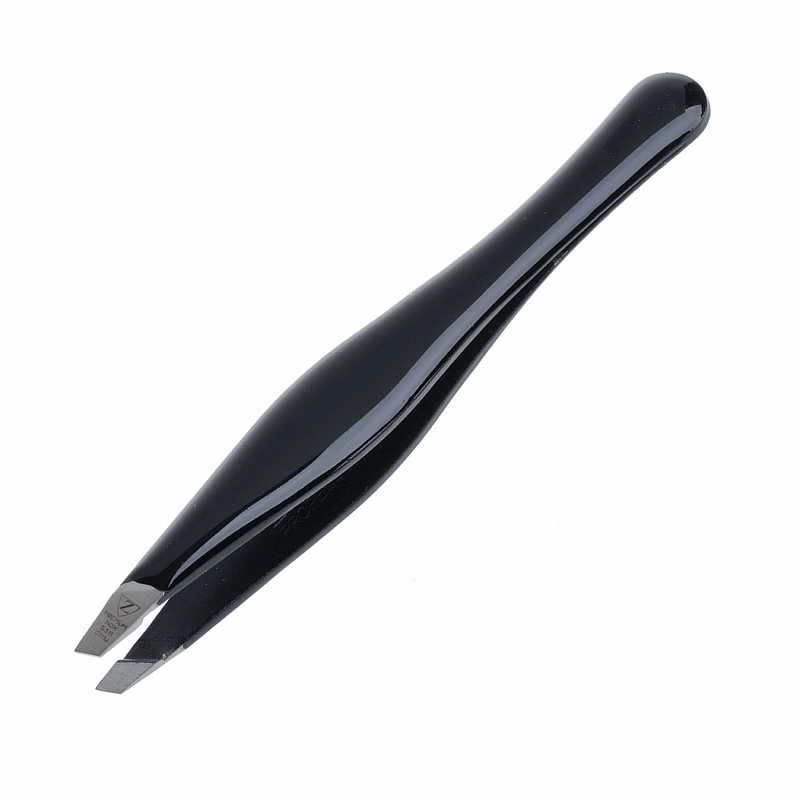 Пинцет Zinger скошенный с округлой ручкой черный (эмаль) (198)