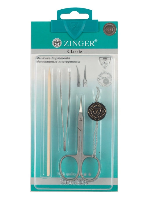 Маникюрный комплект (ножницы маникюрные, пинцет, палочка деревянная) Zinger zo-Sis-29-1-D